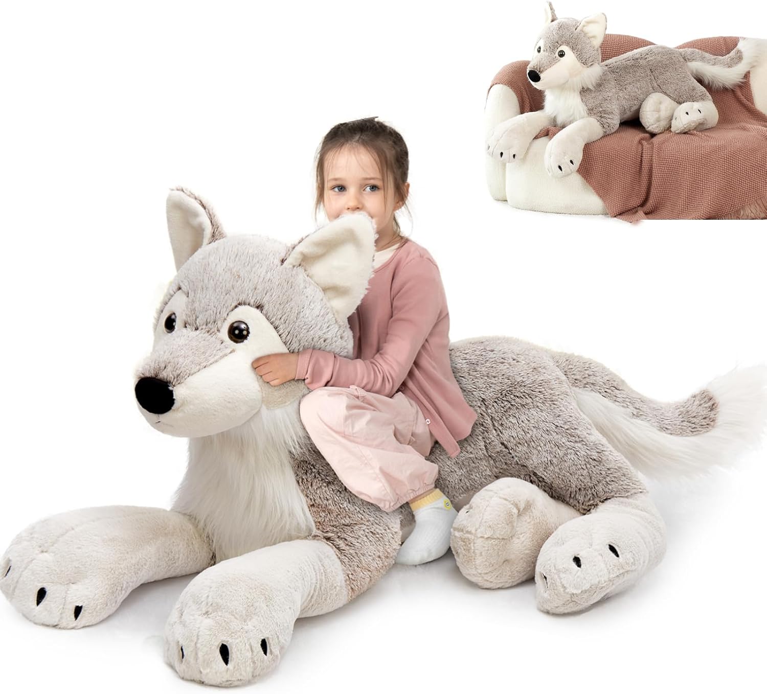 Large Wolf Stuffed Animal for Boy, Giant Wolf Plush Toy
