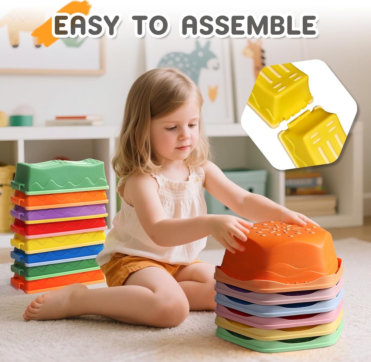 18 Pieces Non-Slip Balance Beam Stepping Stones for Kids 3 Years