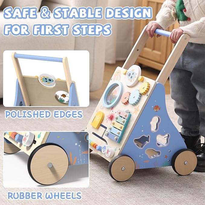 Wooden Baby Walker with Activity Center