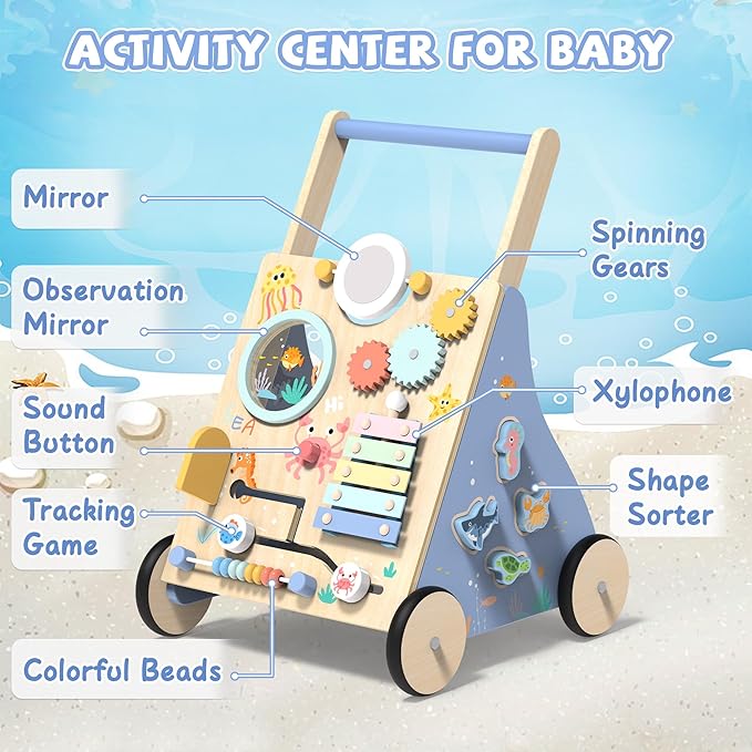 Wooden Baby Walker with Activity Center