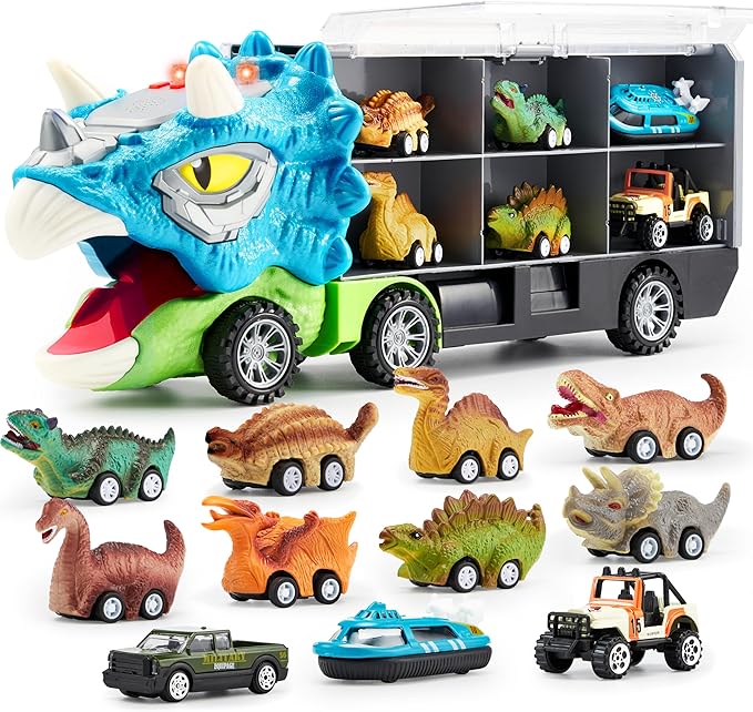 Dinosaur Truck with 12 Pull Back Cars