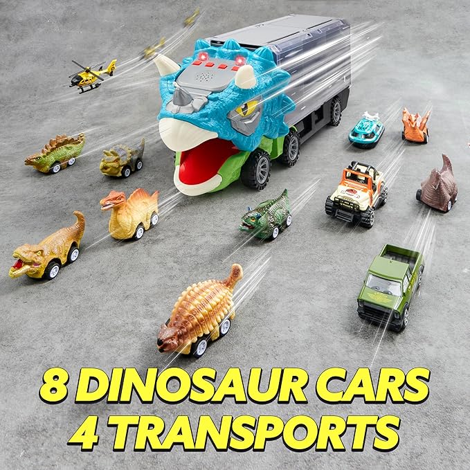 Dinosaur Truck with 12 Pull Back Cars